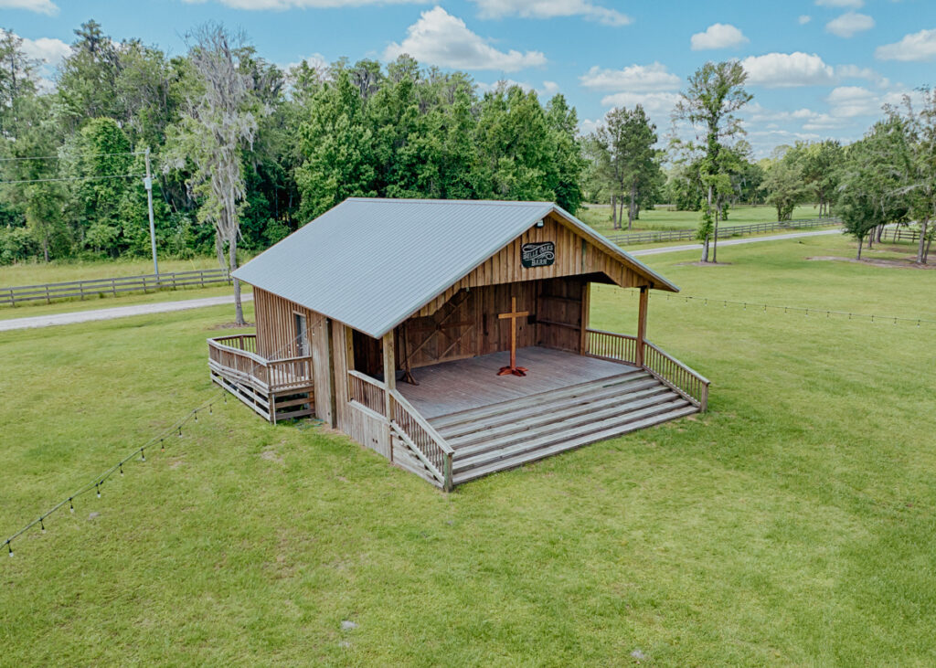 side view of the bandshell with cross