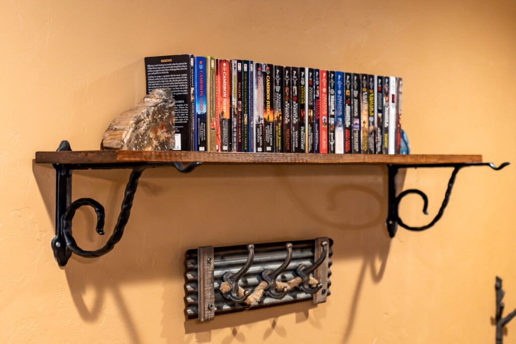 groom's suite books on shelf decor