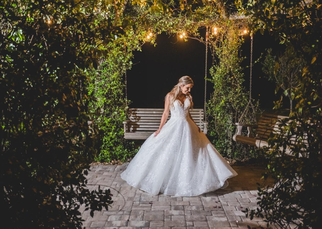 bride in the swing pergola