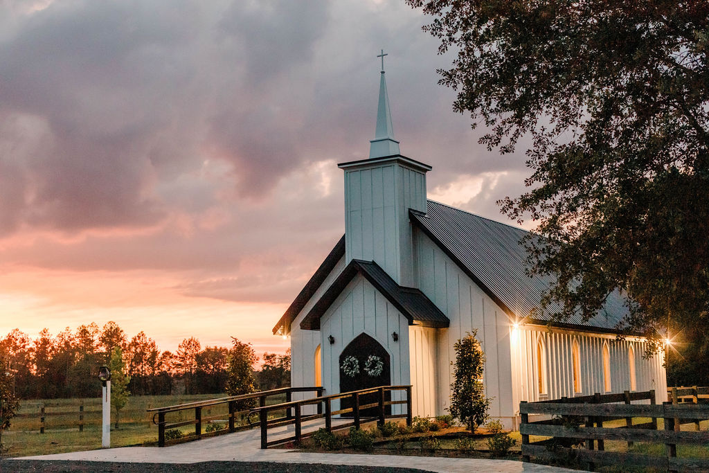 wedding chapel at sunset
